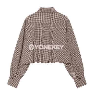Zenanlar üçin kädeli ýeňli plaid bluzka, ýeňil we sypaýy stil