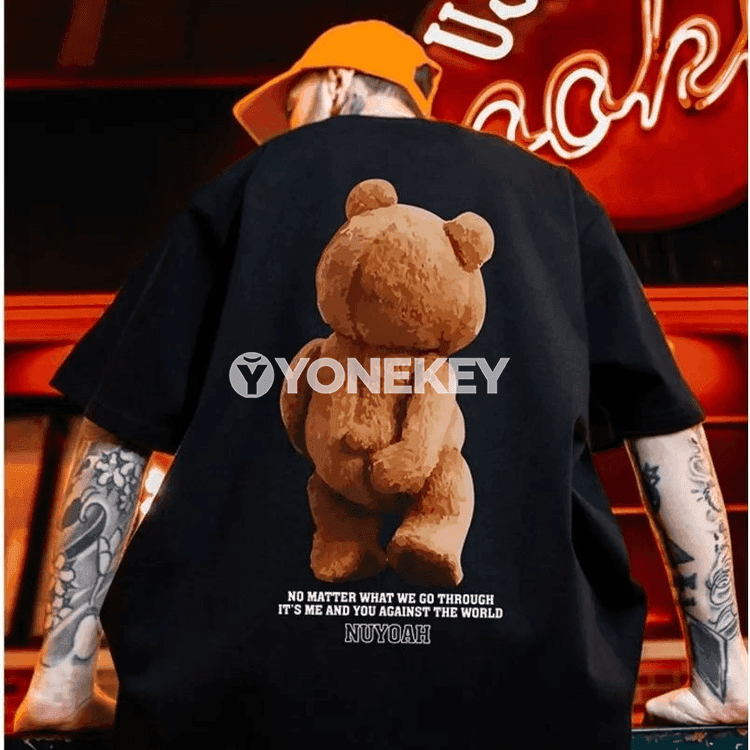 Erkekler üçin giň kesimli çaply futbolka — Teddy Bear, gysga ýeňli, 8XL