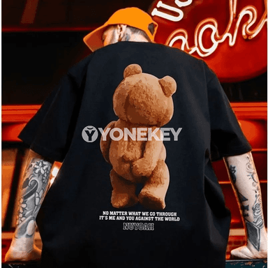 Erkekler üçin giň kesimli çaply futbolka — Teddy Bear, gysga ýeňli, 8XL