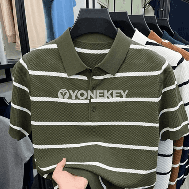 Zolakly ýeňil erkek polo köýnegi, ýaz-tomus üçin gündelik stil