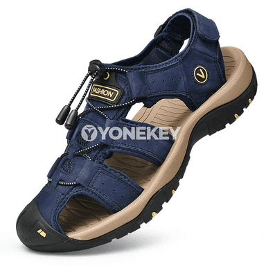Erkekler üçin tomus sandal: hakyky deri, gündelik we amatly
