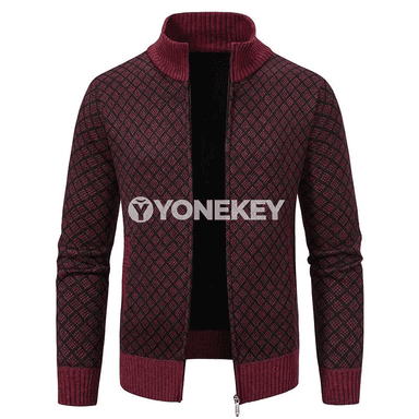 Erkekler üçin ýyly knitted kardigan, zipli, güýz-gyş modeli