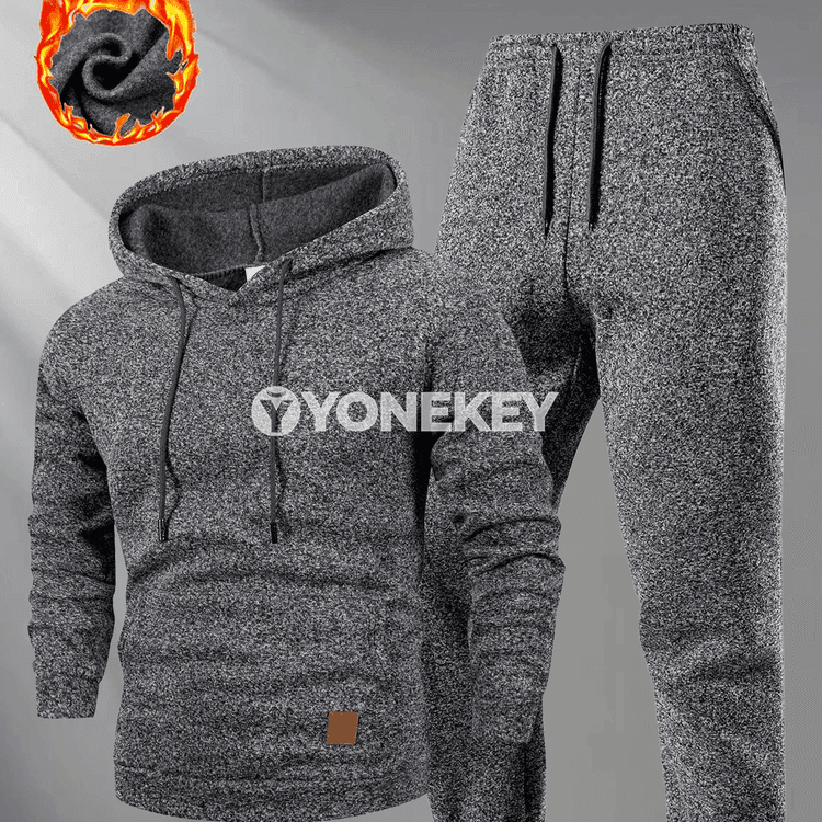 Erkekler üçin 2 bölek kapýuşonly kostýum, elastik jogger balakly