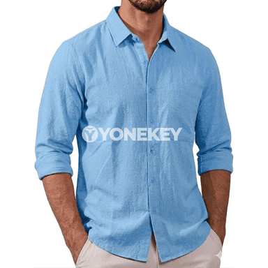 Erkekler üçin ýeňil pagta köýnegi, uzyn ýeňli casual model