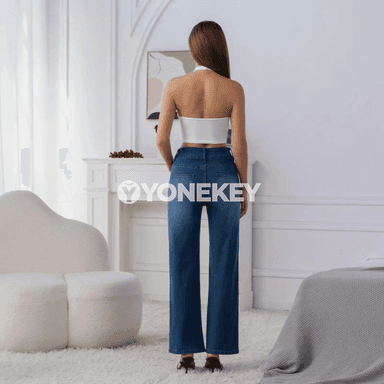 Zenanlar üçin giň ýeňli jeans balaklar, vintage stil