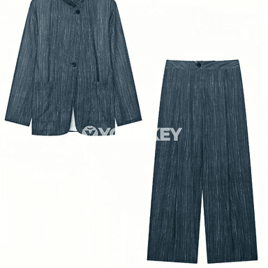Zenanlar üçin zolakly blazer we giň balakly 2 bölek kostýum
