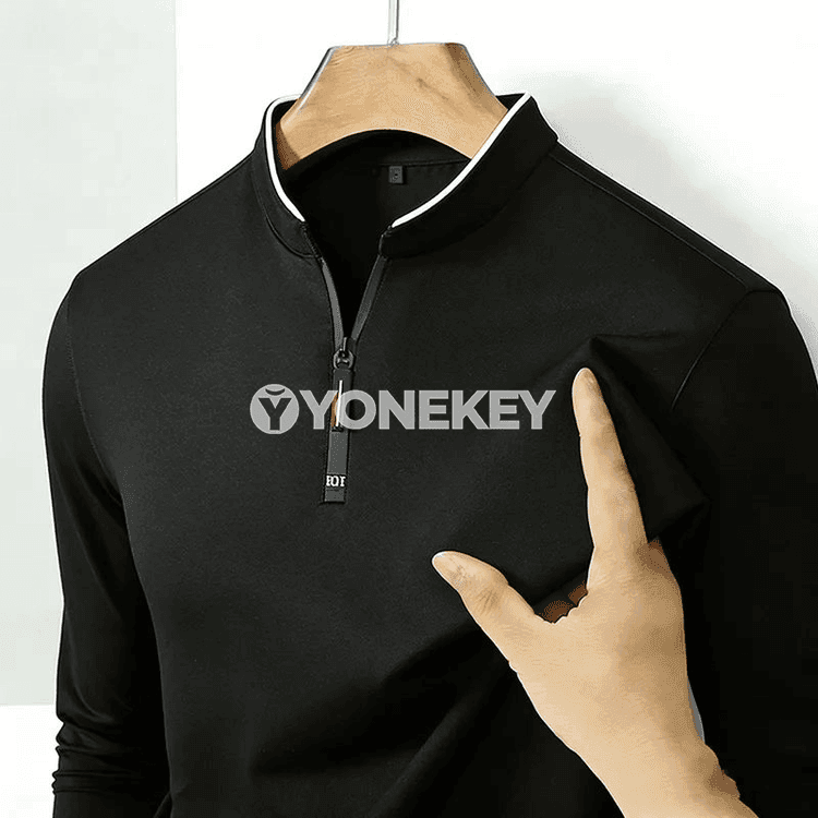 Erkekler üçin döwrebap stend-galyň ýakaly zipli köýnek