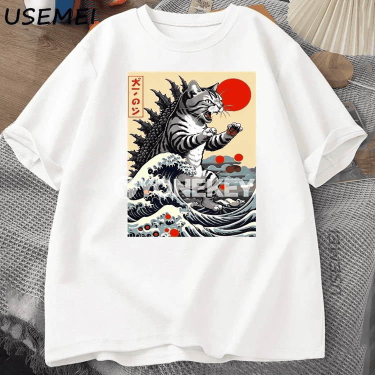 Catzilla Cat görnüşli erkekler üçin gysga ýeňli futbolka