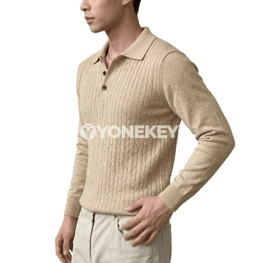 Erkekler üçin ýyly kabel örülen polo switer, uzyn ýeňli