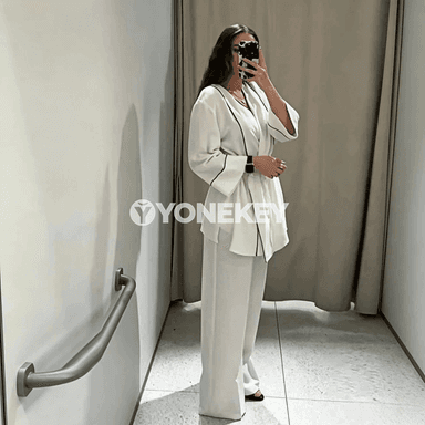 Aýal-gyzlar üçin güýzki giň balakly jaket toplumy, ýokary bel, moda