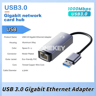 USB3.0 Type-C RJ45 Ethernet adapteri, 1000 Mbps tizlik