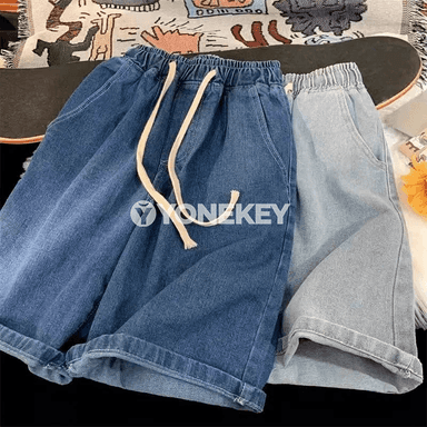 Erkekler üçin giň kesimli denim şortikleri, 2025 vintage stil