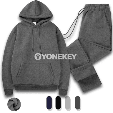 Erkekler üçin ýyly trikotaj sport kostýumy, kapüşonly 2 bölekli toplum