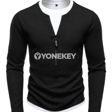 Erkekler üçin slim fit iki gatlakly ýarym zippersiz uzyn ýeňli futbolka