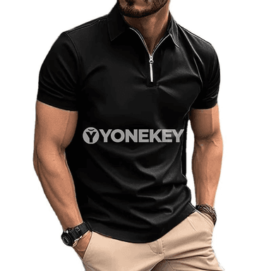 Erkekler üçin ýeňil ýazky zip polo futbolka, dar kesim, dürli reňkler