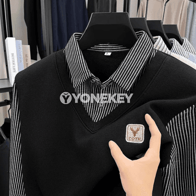 Erkekler üçin iki gat görnüşli ýyly uzyn ýeňli polo futbolka