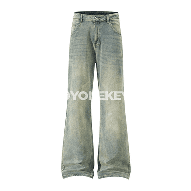 Zenanlar üçin ýokary belli giň kesimli denim jalbar, flare görnüş