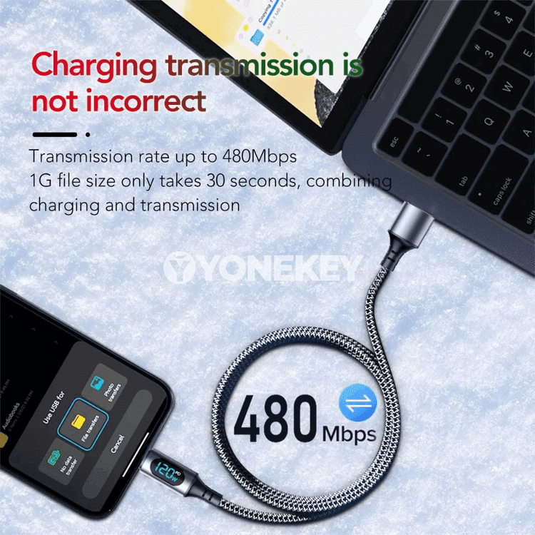 NNBILI 6A 120W sanly görkeziji USB-A Type-C çalt zarýad kabeli