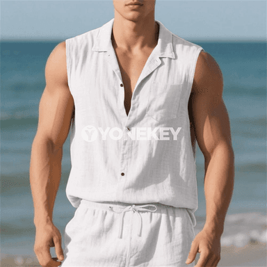 Erkekler üçin ýeňil pagtaly zygyr tank-top, ýaz-tomus üçin