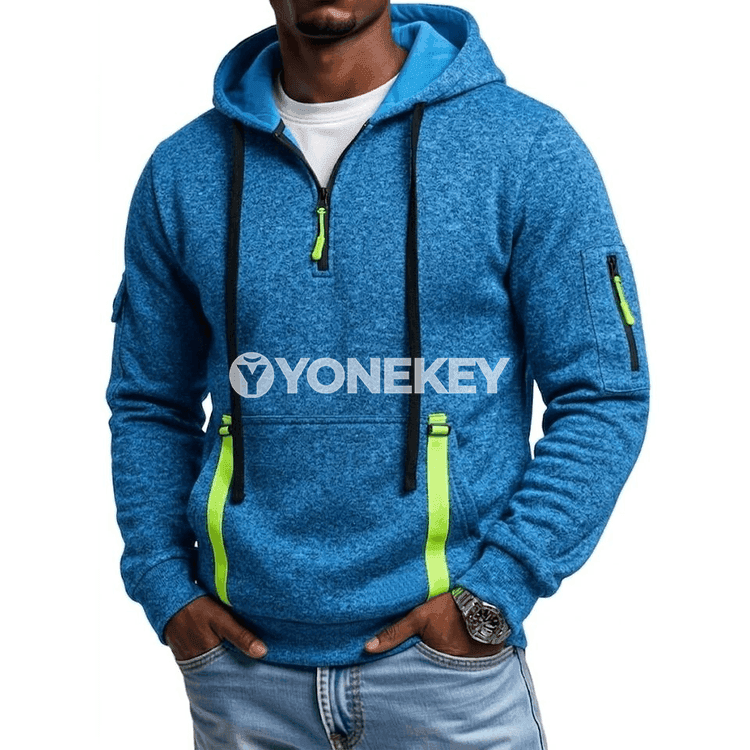 Erkekler üçin kapýuşonly ýyly sweatshirt, fermuarly, güýz-gyş üçin