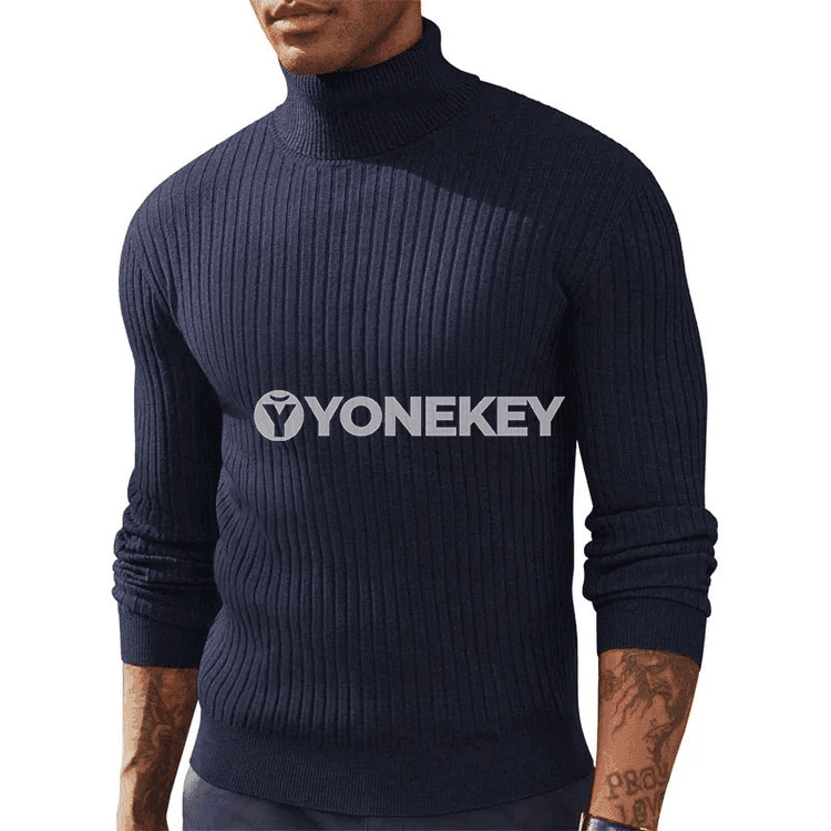 Erkekler üçin inçe ýyly turtlenek trikotaž switer