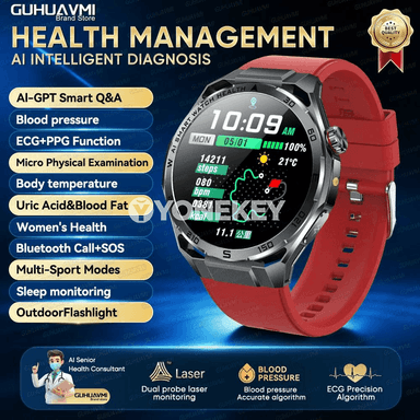 GUHUAVMI AI EKG akylly sagat, basyş, ýürek, sport we ýagtylyk