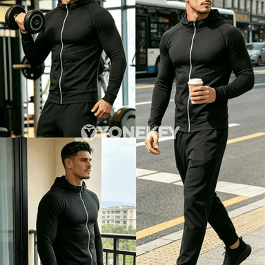 Erkekler üçin ýeňil sport zipli hudili sweatshirt