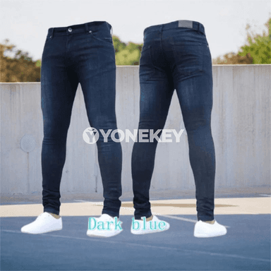 Erkekler üçin slim fit jeans, gündelik we iş üçin amatly