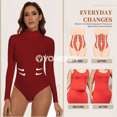 Aýal-gyzlar üçin doly beden şekillendiriji bodi, ýokary ýakaly, ýeňli