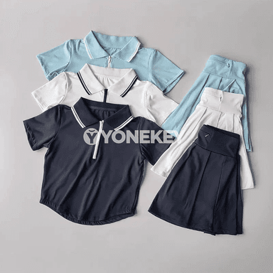 Aýallar üçin 2 bölek sport toplumy, polo stilindäki streçli forma
