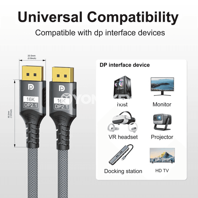 DP 2.1 16K kabel, 80 Gbps, 8K 120 Hz / 4K 240 Hz