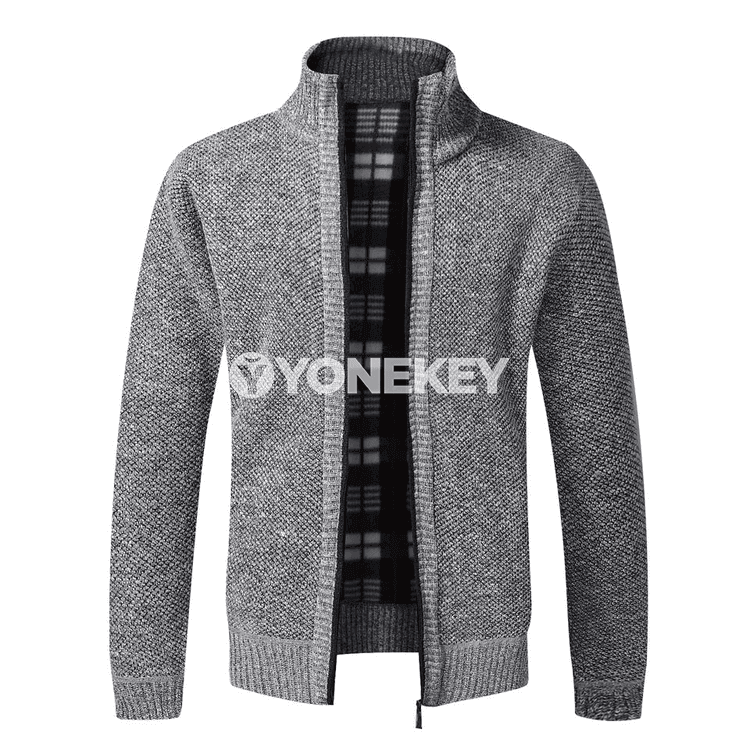 Erkekler üçin ýyly fleece fermuarly kardigan penjek