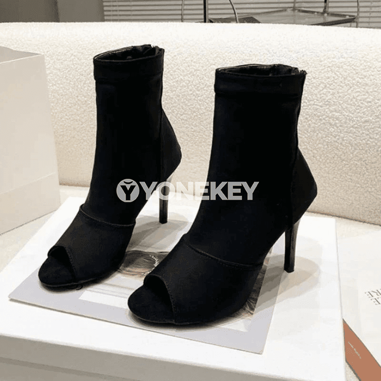 Zenanlar üçin ýokary ökçeli elastik açyk burunly dyzlyk ädikler