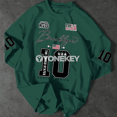 USA Brooklyn Style giň kesimli erkekler üçin gysga ýeňli futbolka