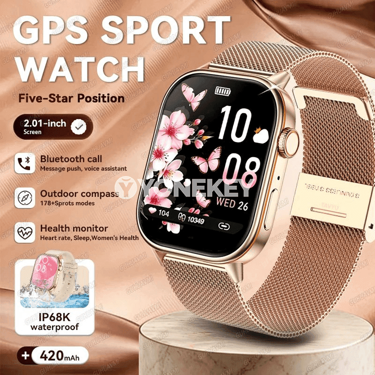 GUHUAVMI aýallar üçin akylly sport sagaty, GPS, 2.01 dýum AMOLED