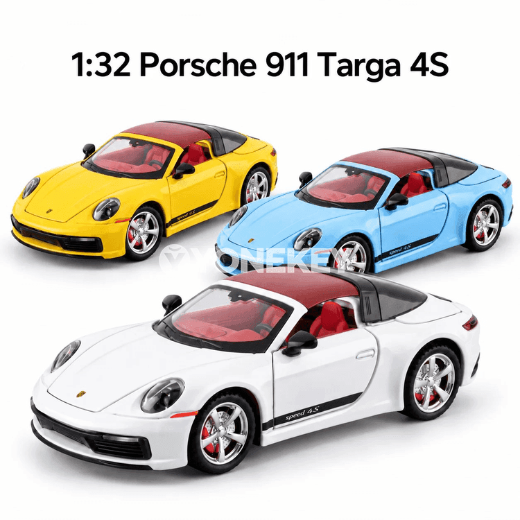Porsche 911 Targa 4S 1:32 metal awtoulag modeli, sesli we yşykly