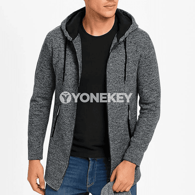 Erkekler üçin kapüşonly giň switer, zipli jübiler bilen