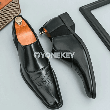 Erkekler üçin deri ofis köwüşleri, kwadrat burunly, gündelik iş stilinde