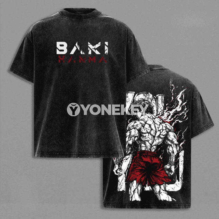 Baki anime futbolka, oversize, 100% pagta, gysga ýeňli