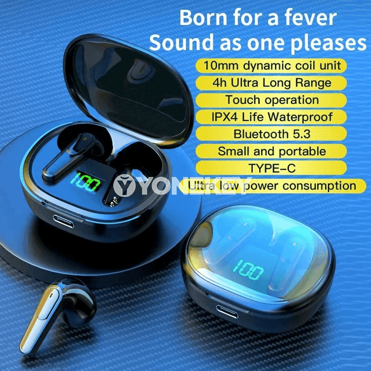 TWS Bluetooth 5.3 simsiz nauşnikler, mikrofonly, sport üçin