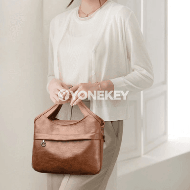 Zenanlar üçin vintage egin sumkasy, deri görnüşli elegant model