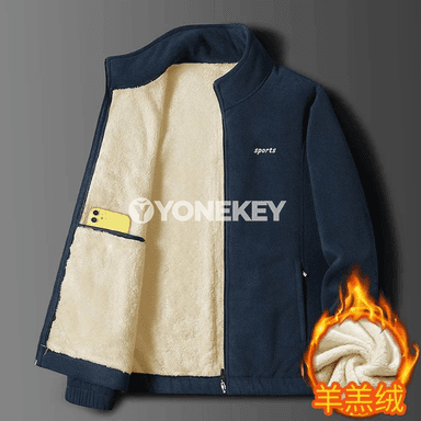Erkekler üçin gyşky polar jaket, dik ýaka, ýyly we ýumşak
