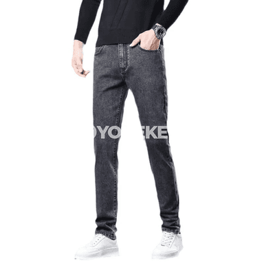 Erkekler üçin dar kesimli gara-çal denim jinsy balaklar