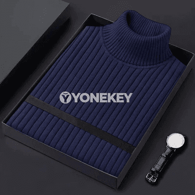 Erkekler üçin zolakly ýyly poliver, boýuntakly, güýz-gyş üçin