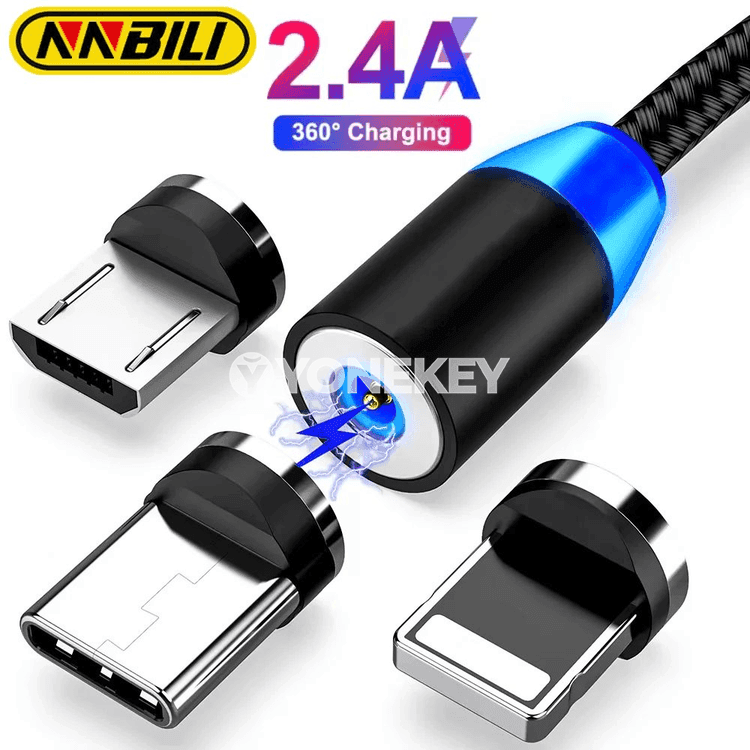 NNBILI LED magnit USB kabeli, Type C / Micro USB çalt zarýad