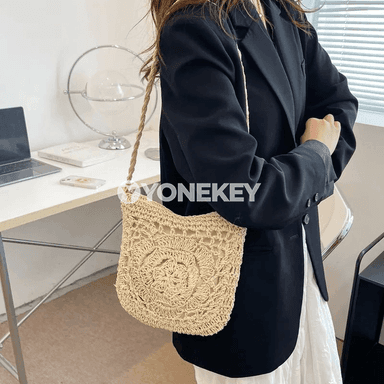 Aýal-gyzlar üçin örülen samana egin sumkasy, boho stil