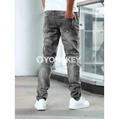 Erkekler üçin vintage täsirli denim jalabar, tämiz we giň kesim