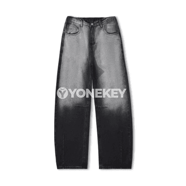 Erkekler üçin giň kesimli dark denim jins balak, retro plaid stil