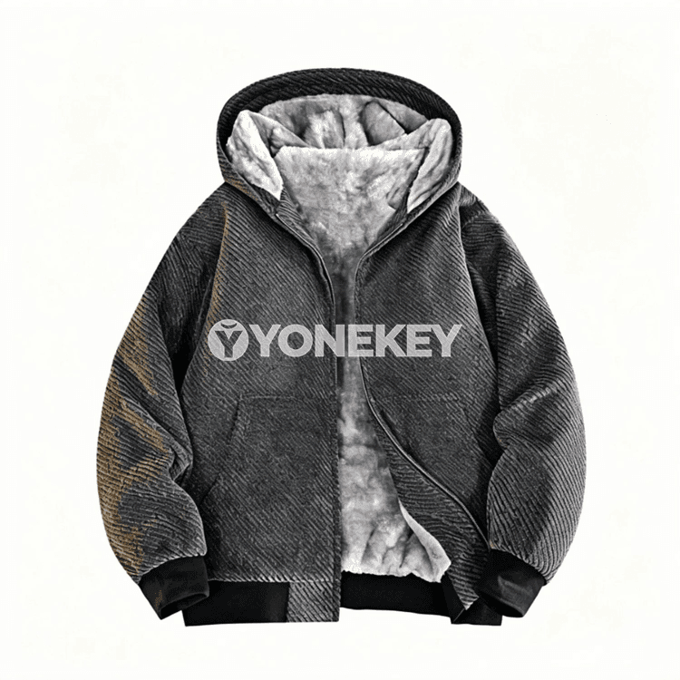 Erkekler üçin ýyly kapýuşonly vintage jaket, uly ölçegli