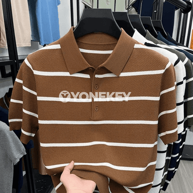Zolakly ýeňil erkek polo köýnegi, ýaz-tomus üçin gündelik stil